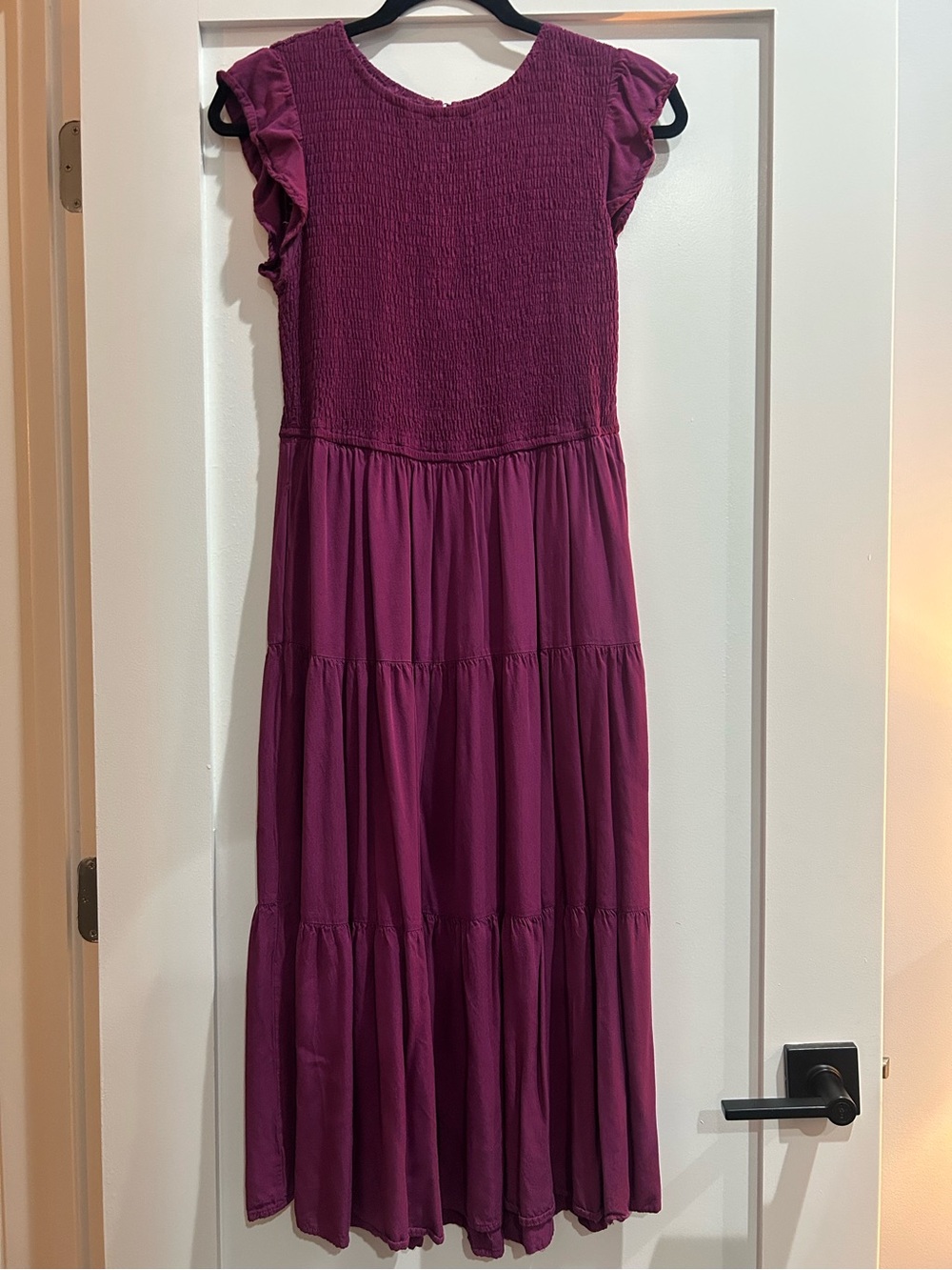 Women’s Magenta Ruffle Sleeve Tiered Dress